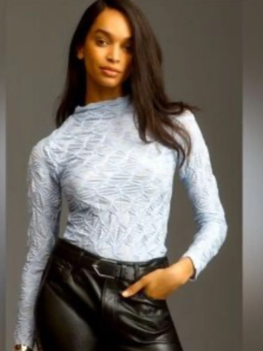 Anthropologie Maeve Talia Long Sleeve Mock Neck Textured Top in Icy Blue XS/S/M